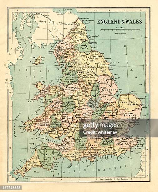 mid-victorian map of english and welsh counties - old england stock pictures, royalty-free photos & images