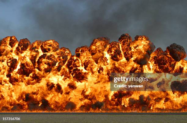 explosive wall of fire and smoke - bomb stock pictures, royalty-free photos & images