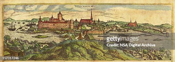 stockholm antique view - stockholm city stock illustrations