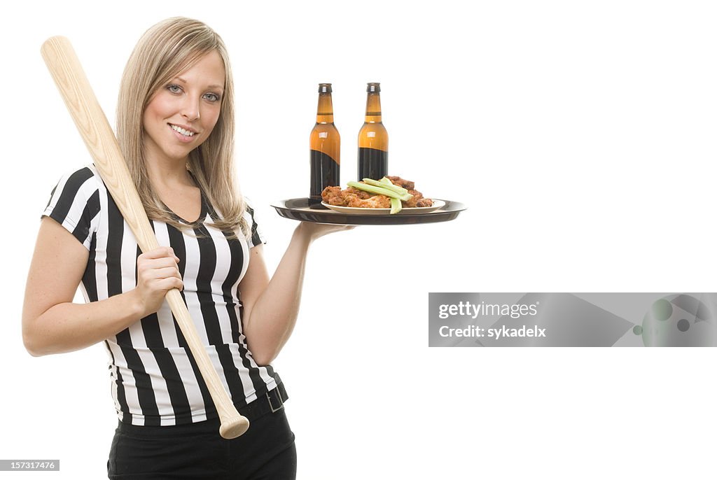 Referee Waitress Holding Bat