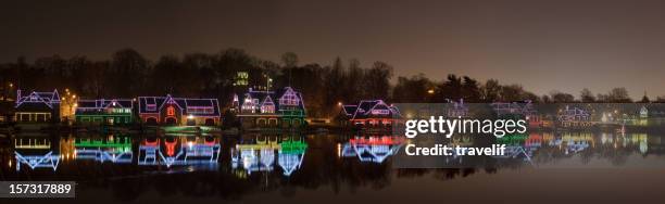 boathouse row in philadelphia xxl panorama - boathouse stock pictures, royalty-free photos & images