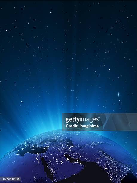glowing globe at night series - middle east - global stock pictures, royalty-free photos & images