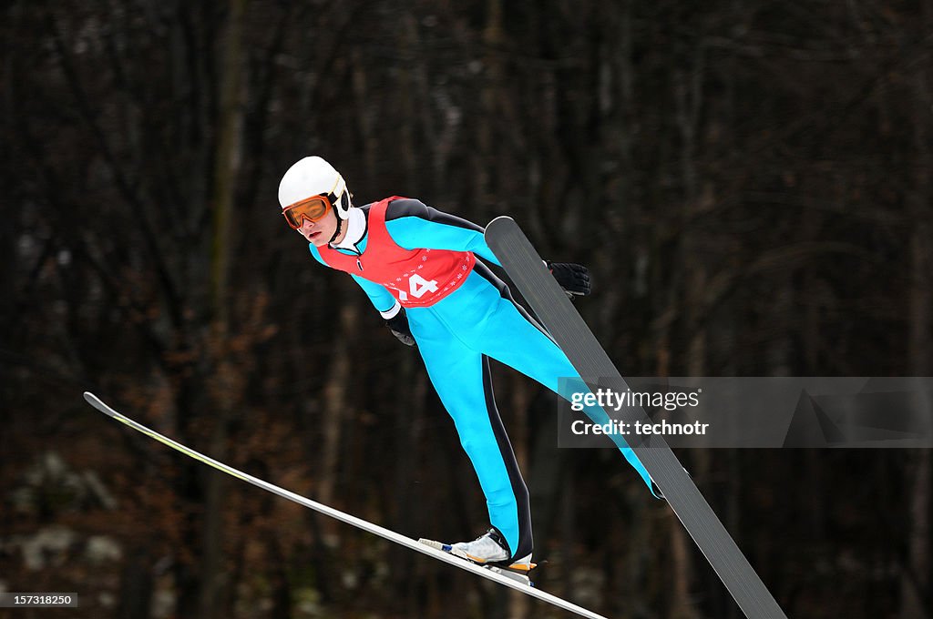 Ski jumper flying