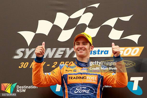 Will Davison driver of the Tradingpost FPR Ford celebrates winning race 30 during the Sydney 500, which is round 15 of the V8 Supercars Championship...