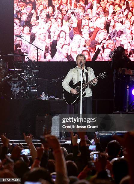 Musician Jon Bon Jovi performs during the MasterCard Priceless Los Angeles Presents GRAMMY Artists Revealed Featuring Bon Jovi at Paramount Studios...