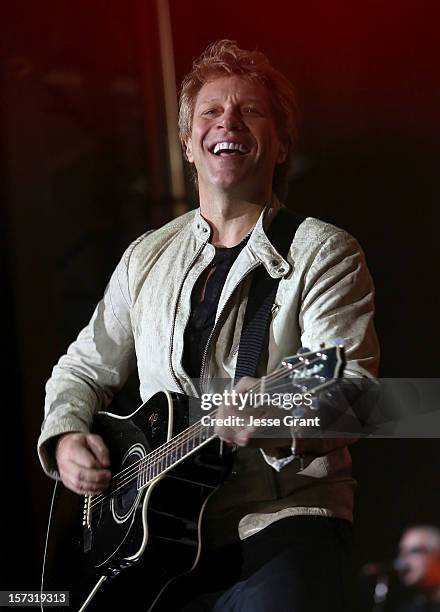 Musician Jon Bon Jovi performs during the MasterCard Priceless Los Angeles Presents GRAMMY Artists Revealed Featuring Bon Jovi at Paramount Studios...