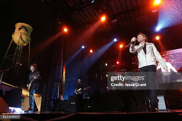 Musicians Richie Sambora and Jon Bon Jovi perfom during the MasterCard Priceless Los Angeles Presents GRAMMY Artists Revealed Featuring Bon Jovi at...