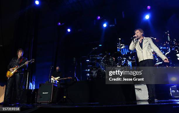 Musicians Richie Sambora and Jon Bon Jovi perfom during the MasterCard Priceless Los Angeles Presents GRAMMY Artists Revealed Featuring Bon Jovi at...