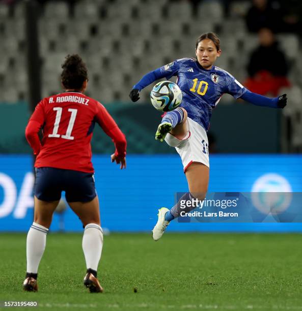 Fuka Nagano of Japan kicks the ball during the FIFA Women's World Cup Australia & New Zealand 2023 Group C match between Japan and Costa Rica at...