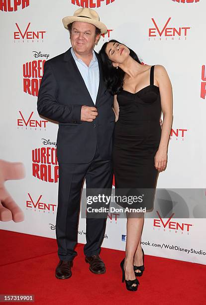 John C Reilly and Sarah Silverman pose at the "Wreck It Ralph" Australian premiere on December 2, 2012 in Sydney, Australia.