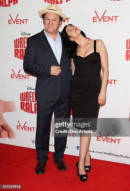John C Reilly and Sarah Silverman pose at the "Wreck It Ralph" Australian premiere on December 2, 2012 in Sydney, Australia.
