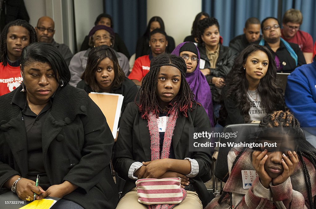 The DC school board holds a public hearing on the planned closing of under-enrolled schools