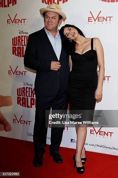 John C Reilly and Sarah Silverman arrive at the "Wreck It Ralph" Australian premiere on December 2, 2012 in Sydney, Australia.