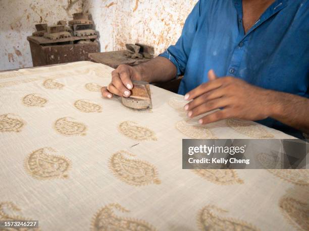 making of pakistan block printed cloth ajrak - textile printing stock pictures, royalty-free photos & images