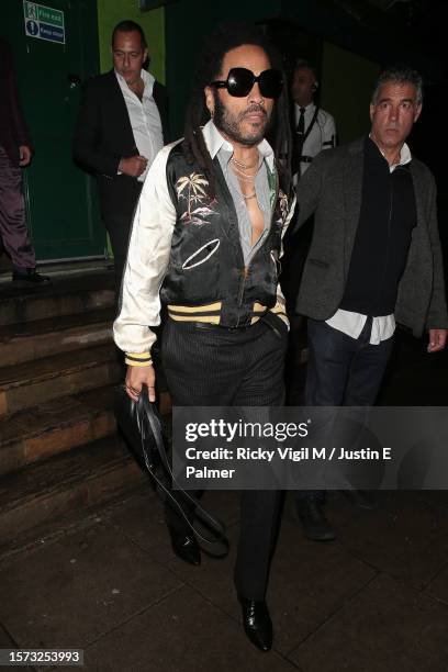 Lenny Kravitz seen leaving Mick Jagger's 80th birthday party at Embargo Republica nightclub in Chelsea on July 26, 2023 in London, England.