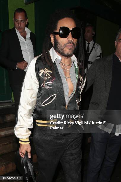 Lenny Kravitz seen leaving Mick Jagger's 80th birthday party at Embargo Republica nightclub in Chelsea on July 26, 2023 in London, England.