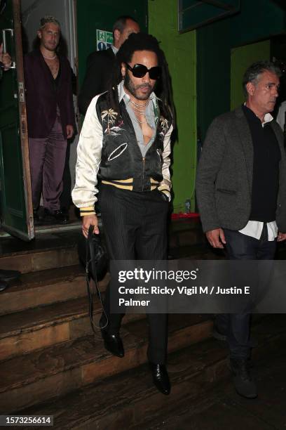 Lenny Kravitz seen leaving Mick Jagger's 80th birthday party at Embargo Republica nightclub in Chelsea on July 26, 2023 in London, England.