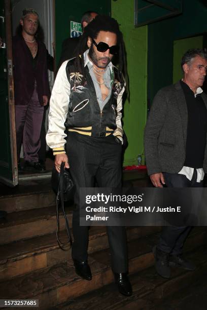 Lenny Kravitz seen leaving Mick Jagger's 80th birthday party at Embargo Republica nightclub in Chelsea on July 26, 2023 in London, England.