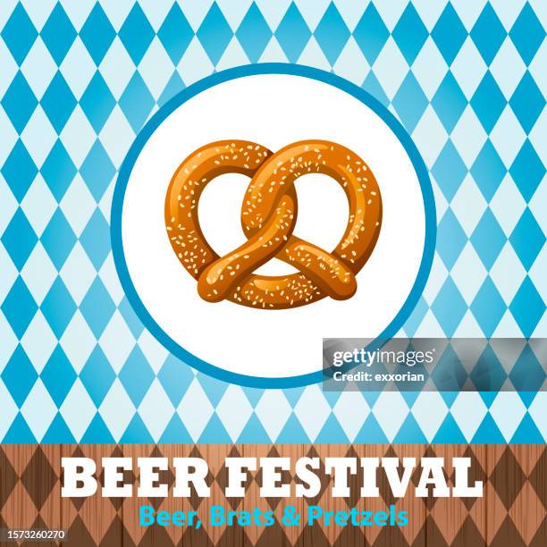 stockillustraties, clipart, cartoons en iconen met beer festival pretzels in checked pattern - duitse gerechten