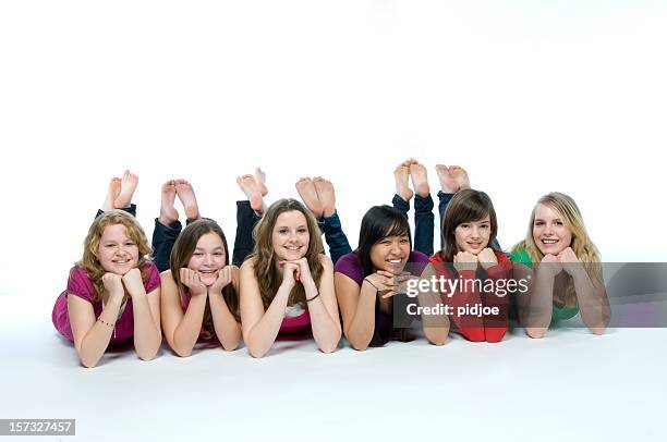 smiling teenagers - barefoot girl stock pictures, royalty-free photos & images