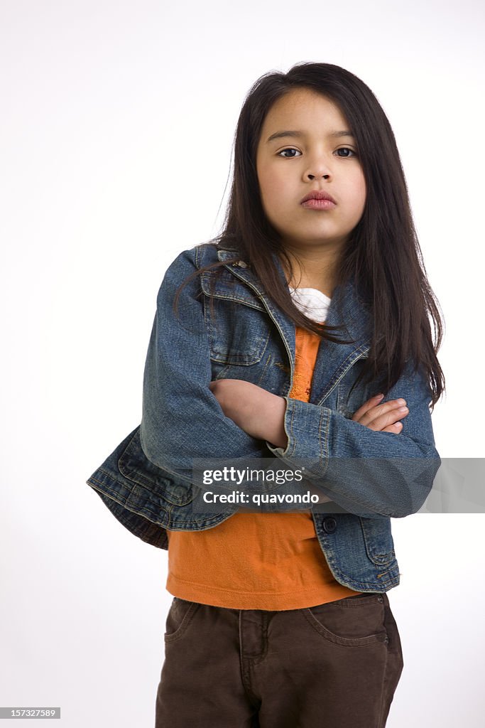 Adorable Mixed Asian Hispanic Girl Crossing Arms Looking Tough