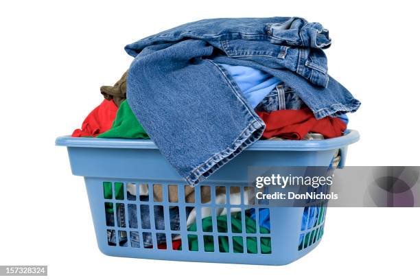 laundry basket with clipping path - multi colored jeans stock pictures, royalty-free photos & images
