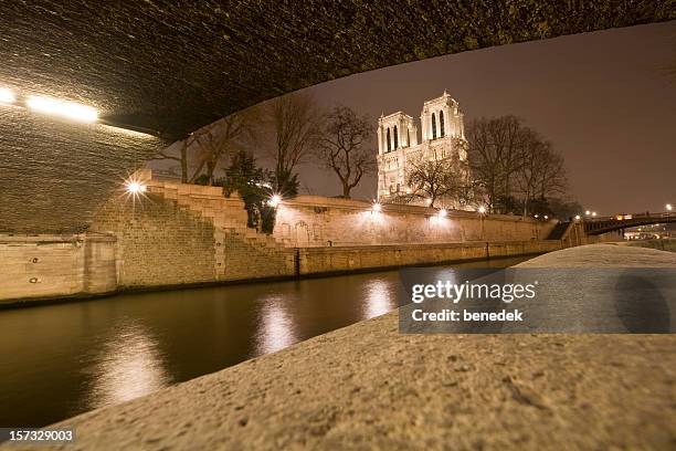 the seine and notre dame in paris - church color light paris stockfoto's en -beelden