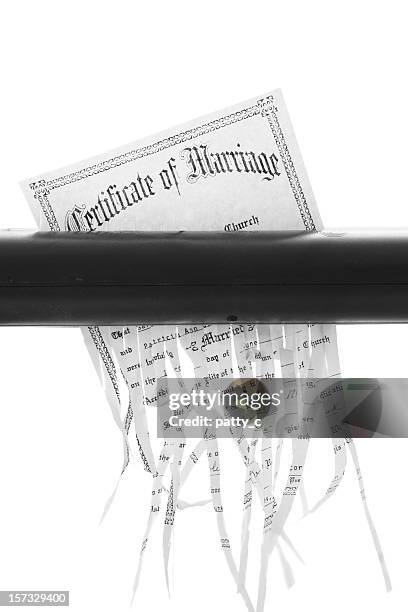 end of a marriage - paper shredder on white stock pictures, royalty-free photos & images