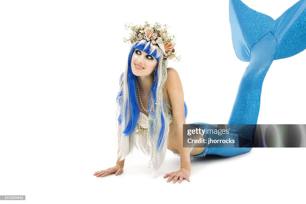 Young Mermaid on White
