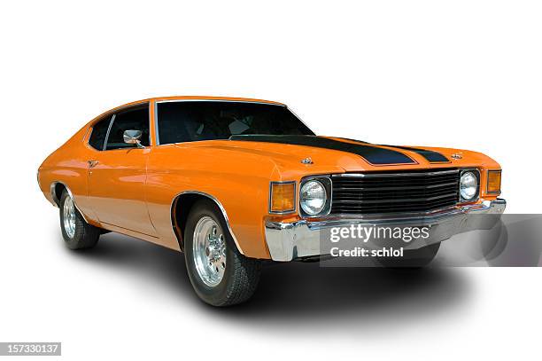 orange 1971 chevelle - 1970s muscle cars stockfoto's en -beelden