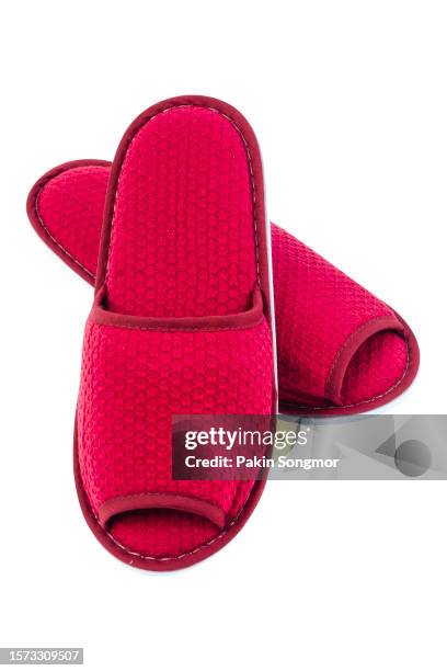 red slippers isolated on a white background, clipping path - red slipper stock pictures, royalty-free photos & images