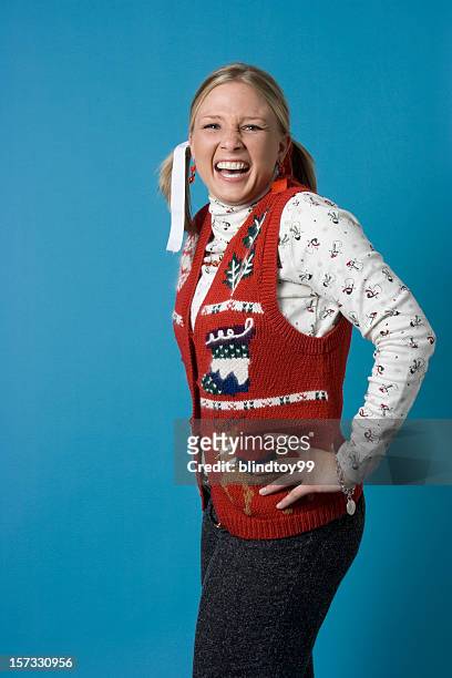 nerdy christmas girl - ugly woman stockfoto's en -beelden