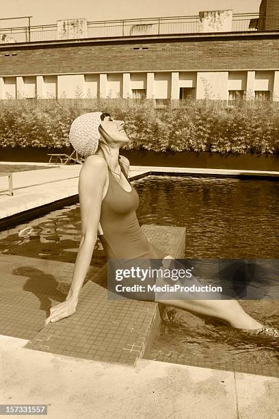 old summers - women swimming pool retro bildbanksfoton och bilder