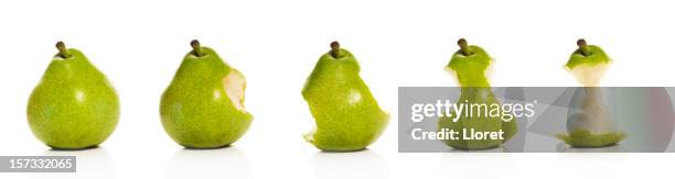 timeline of eating a pear (xxl) - pear bite stockfoto's en -beelden
