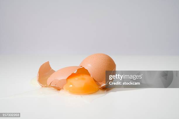 broken egg on grey background - egg stock pictures, royalty-free photos & images