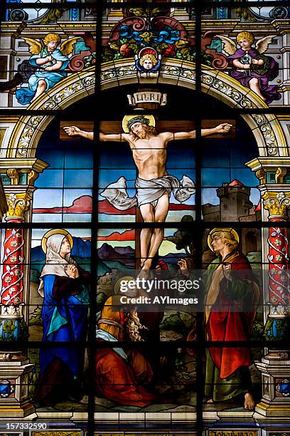 the crucifixation by f. zettler (stockholm) - stained glass stock pictures, royalty-free photos & images