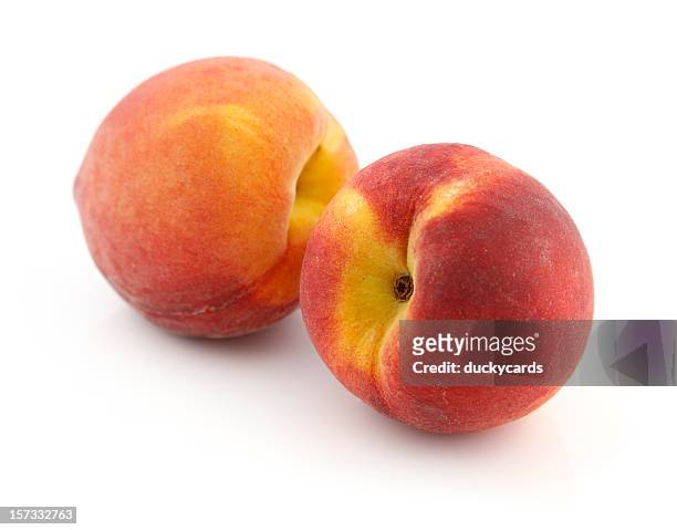 two fresh peaches - peach on white stock pictures, royalty-free photos & images