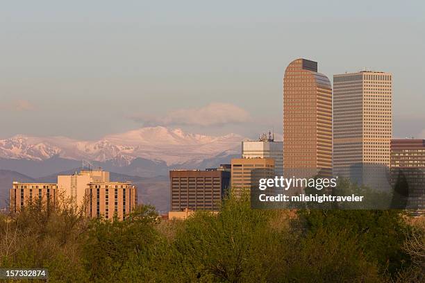 spring morning in denver with mount evans - mount evans stock pictures, royalty-free photos & images