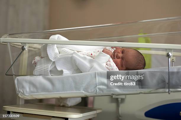 baby in maternity ward cot full length - hospital cot stock pictures, royalty-free photos & images