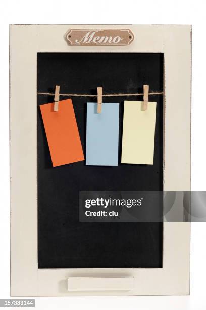 memo board with three empty paper clips - letter holder stock pictures, royalty-free photos & images