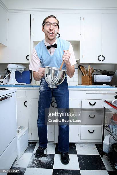 messy nerd baking cookies - careless stock pictures, royalty-free photos & images