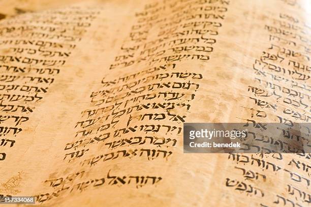 old hebrew manuscript circa 10th century pentateuch - hebrew manuscript stock pictures, royalty-free photos & images