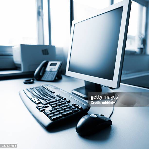 desktop pc - computer monitor and keyboard stock pictures, royalty-free photos & images