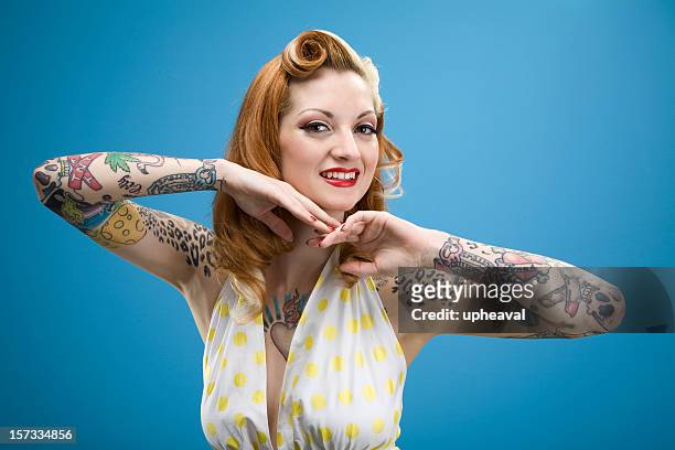 retro apron series - pin up girl tattoo stock pictures, royalty-free photos & images