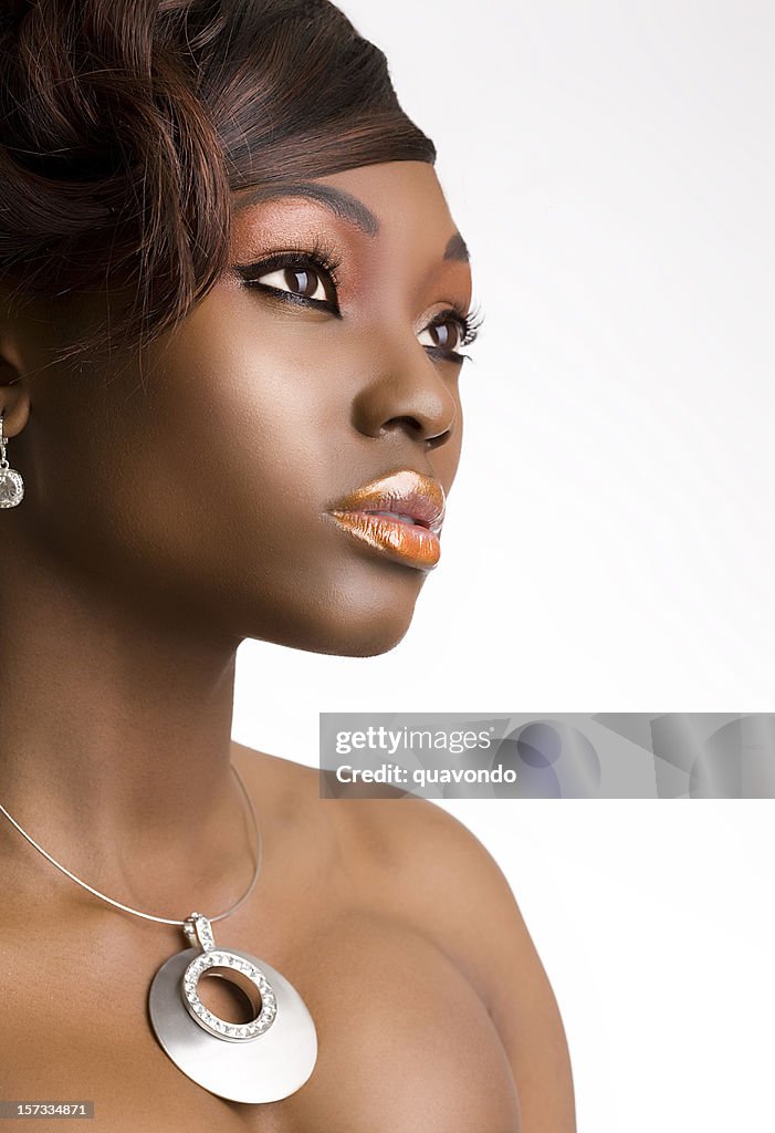 African American Young Woman Beauty Shot on White