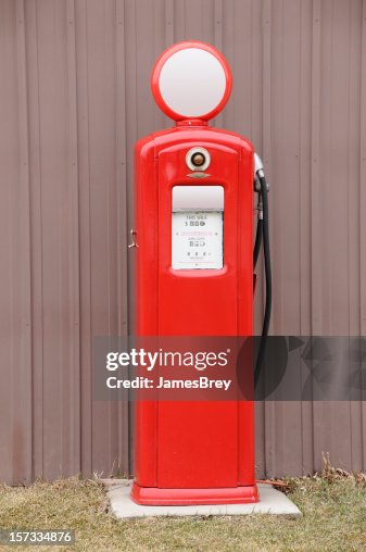 Oldstyle Retro Antique Red Gas Petroleum Fuel Pump Outdoors
