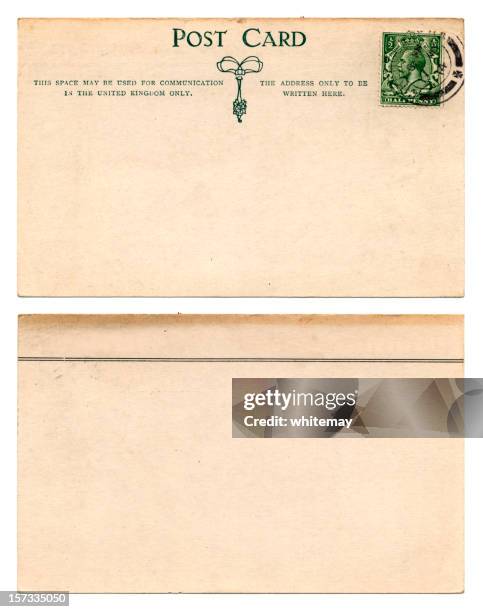 british postcard front and back (1914) - george v of great britain stock pictures, royalty-free photos & images