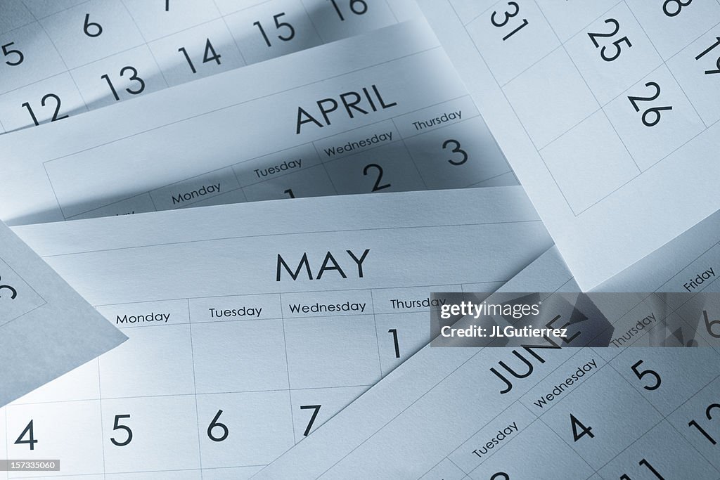 The months and days of the year on calendar paper
