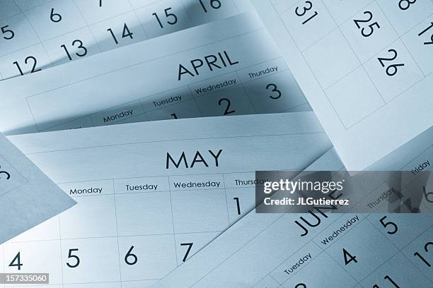 the months and days of the year on calendar paper - countdown stock pictures, royalty-free photos & images
