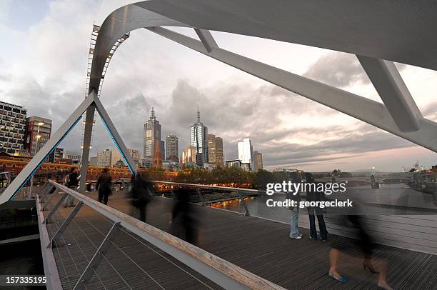 melbourne sougthgate footbridge at sunset - melbourne bridge stock pictures, royalty-free photos & images